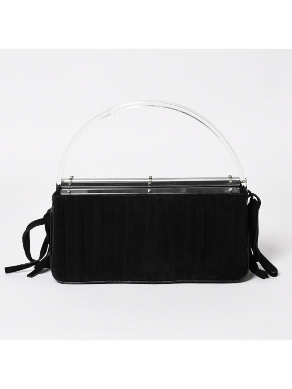 Saint Laurent Rive Gauche Suede Clutch Handbag Black Silver Flap